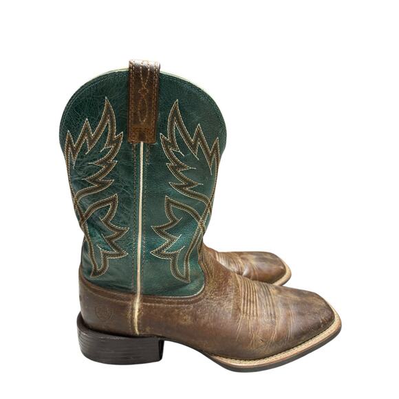 Ariat Square Toe Western Boots Blue Green Teal Shaft Brown Leather Men’s 9D - Picture 1 of 10